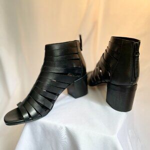 Black Strappy Block Heel Ankle Sandals - Women